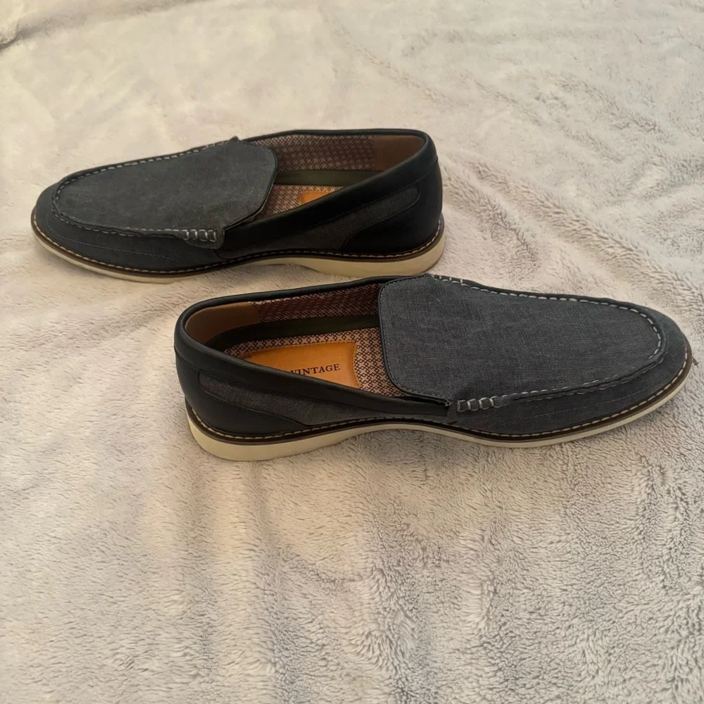 Crown Vintage CR Finnian Men’s‎ Slip-On Loafers Size 11M Denim Blue White Stitch